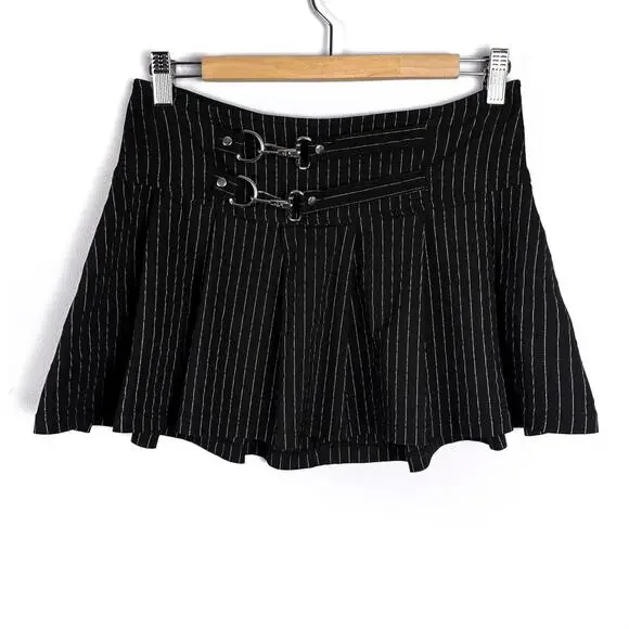 Vintage Lip Service Gangsta Pranksta Pinstripe Black Mini Skirt Medium Y2K Goth - Picture 2 of 15